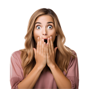 Surprised woman covering mouth indoor setting emotion capture personal reaction close-up view awe and shock png