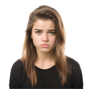 Teenage girl expressing annoyance home setting portrait indoor environment close-up view emotional expression png