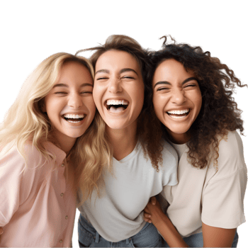 Three friends laughing together outdoor setting fun selfie natural environment close-up view friendship concept png