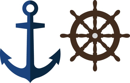 Nautical anchor and ship wheel icons in flat design style showcasing maritime themes with a modern touch, illustration vector
