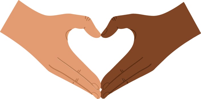 Two hands forming a heart shape in a minimal, flat design style showcasing unity and love in art vector