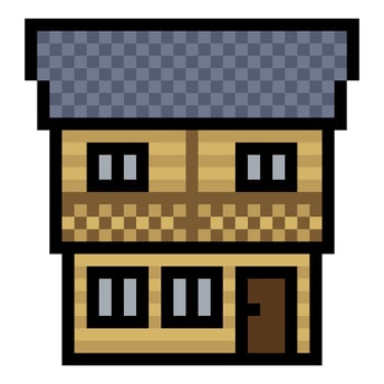 Medieval buildings in pixel art style vector