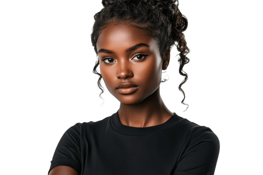 Confident woman with curly hair on transparent bg png