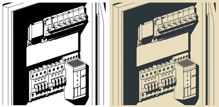 Electrical panel board close-up illustrations vector