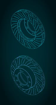 Heavy duty brake disc isometric blueprints vector