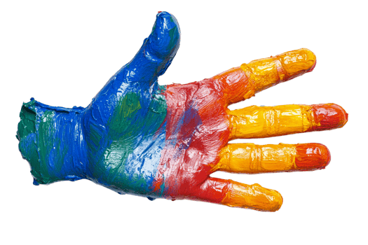 Colorful painted hand with transparent background png