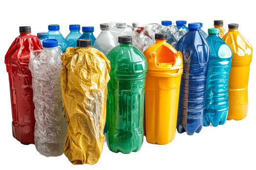 Various colored plastic bottles on transparent background png