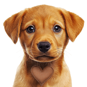 Cute puppy with a heart pendant on a transparent background png