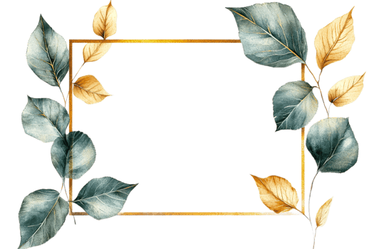 Leaf design with gold border on clear background png