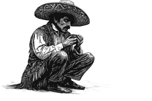 Mexican man in traditional attire holding a small object png