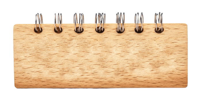 Modern wooden notepad with metal rings displayed clearly png