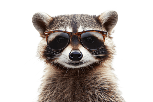 Raccoon wearing stylish sunglasses with a fun expression png