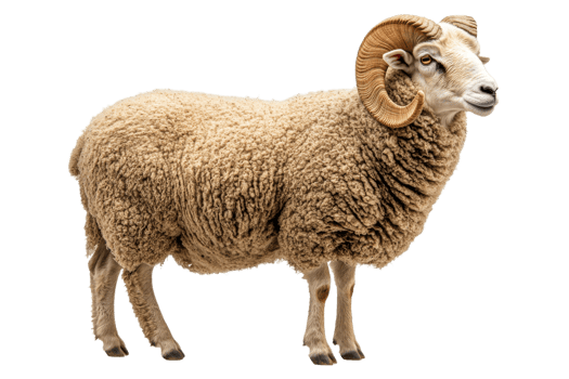 Fluffy ram standing gracefully on a transparent background png