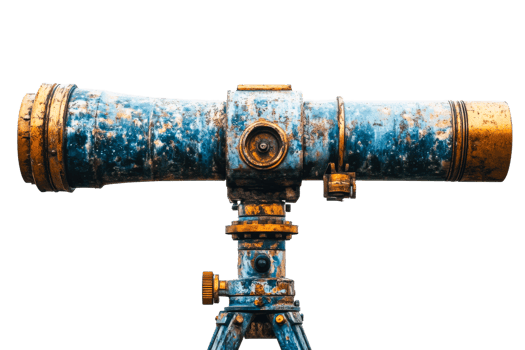 Vintage telescope on a sturdy tripod with a weathered look png