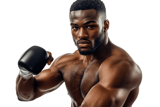 Strong athlete posing with boxing glove on white background png