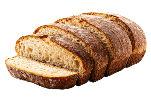 Freshly sliced artisanal bread on transparent background png