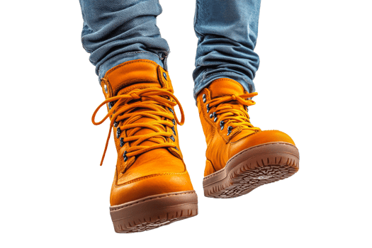 Bright orange hiking boots ready for adventure png