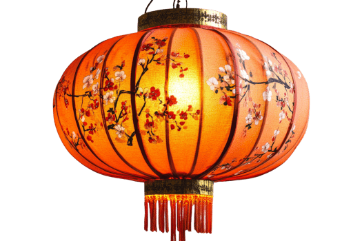 Bright orange lantern adorned with delicate floral patterns png