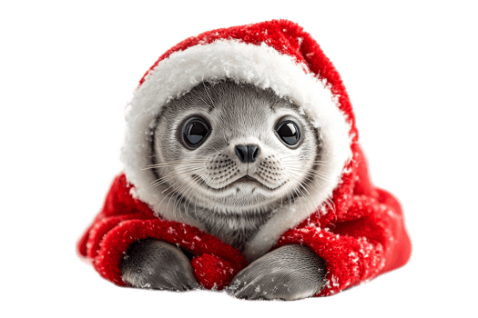 Cute seal wearing Santa outfit with festive hat png