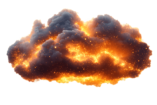 Dramatic fiery cloud with glowing sparks and smoke png