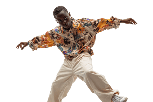 Boy dancing in colorful shirt, transparent bg png