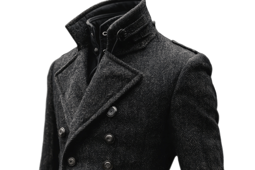 Stylish double breasted coat with herringbone pattern png