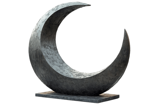 Abstract crescent sculpture with textured surface design png
