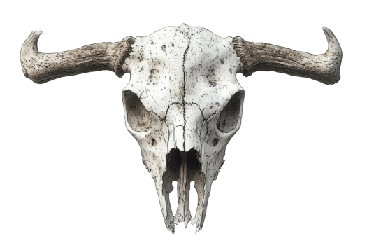 Buffalo skull with horns on transparent background png