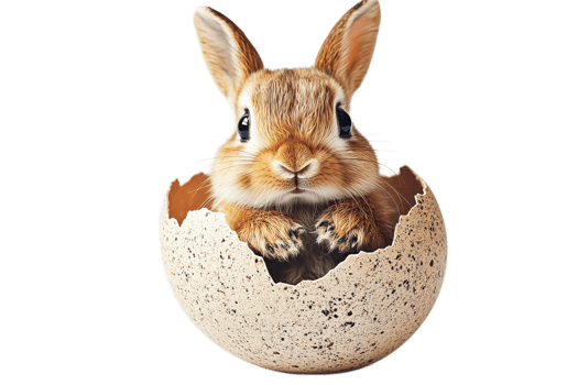 Cute rabbit emerging from broken eggshell in spring png