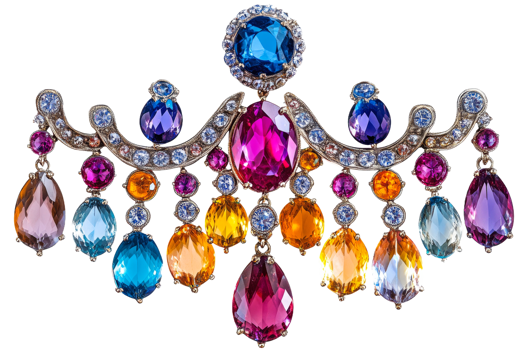 Colorful vintage brooch with sparkling gemstones png