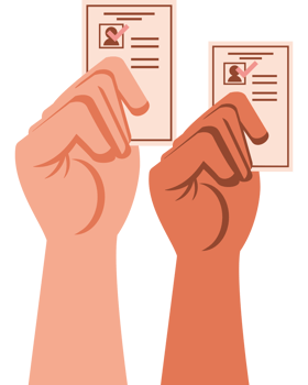 hands holding vote ballots png