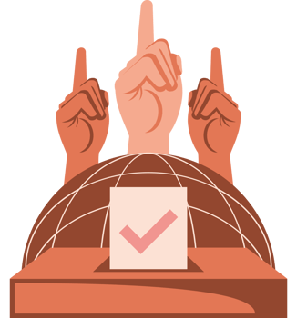 raised hands with vote balloot png