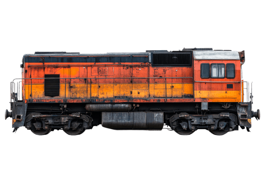 Vintage diesel locomotive with rust and vibrant colors png