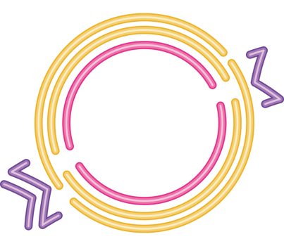 circular neon light label and ribbon png