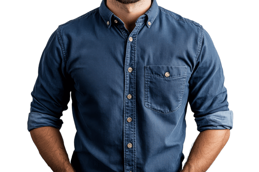 Man wearing blue button up shirt with transparent background png