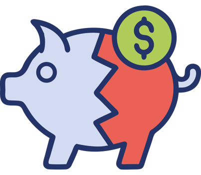 Financial crisis piggy bank and broken savings concept png