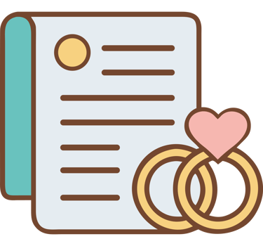 Wedding certificate with rings and heart icon png