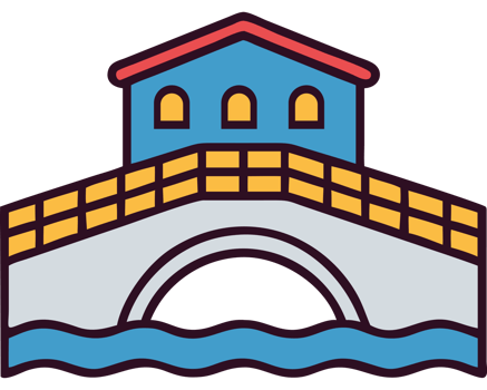 Italian Venetian bridge with canal view png