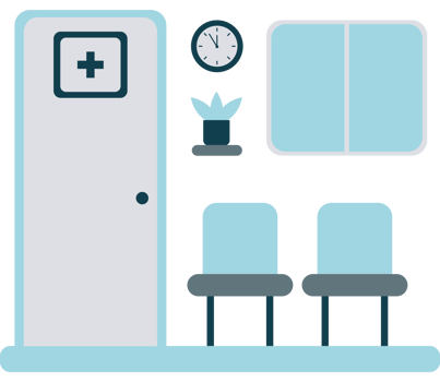 Patient waiting room with chairs icon png