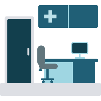 Medical room with chair and computer icon png