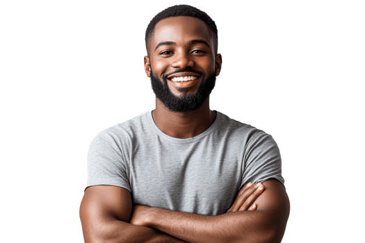 Cheerful young man smiling with arms crossed in casual wear png