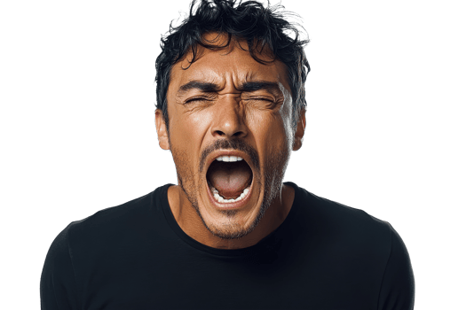 Man expressing strong emotions with a wide open mouth png