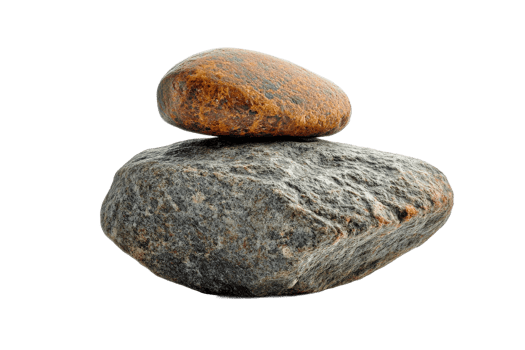Two smooth stones stacked on a transparent background png