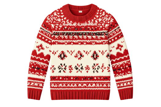 Festive red sweater with winter knit pattern design png
