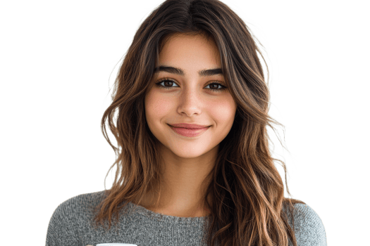 Smiling woman with long brown hair and casual attire png