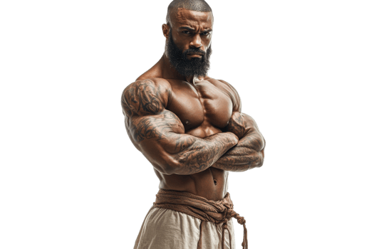 Confident muscular man with braids on white backdrop png
