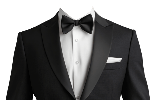 Elegant tuxedo with bow tie on transparent background png