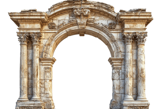Archway with detailed columns on clear background png