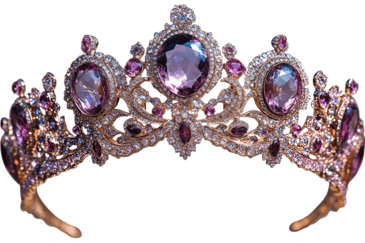 Elegant crown with purple gemstones and intricate design png