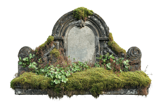 Mossy gravestone on a white background png